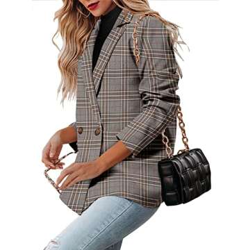 CRAZY GRID Women's Stylish Double Breasted Blazer Jacket