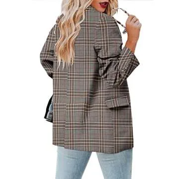 CRAZY GRID Women's Stylish Double Breasted Blazer Jacket