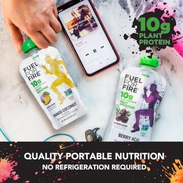 Fuel for Fire VEGAN Protein Smoothie Squeeze Pouch - Mango Coconut (24-Pack) | Healthy Snack & Recovery | No Sugar Added, Dietitian Approved | Plant Based Functional Fruit Smoothies (4.5oz pouches)