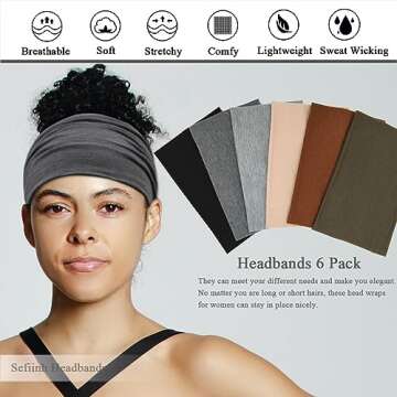 Sefiinh Wide Headbands For Women Stretch Headband Boho Head Bands Women's Hair Band Turban Workout H...
