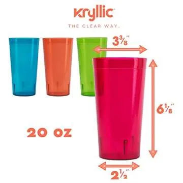 Kryllic Plastic Tumblers Set Of 16 Color Plastic Drinking Glasses 20 OZ Assorted Colors Plastic Cups...