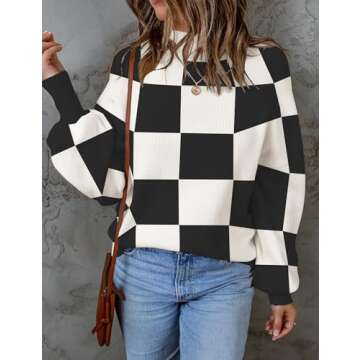 ZESICA Women's Fall Fashion Turtleneck Long Sleeve Striped Ribbed Knit Loose Pullover Sweater Tops