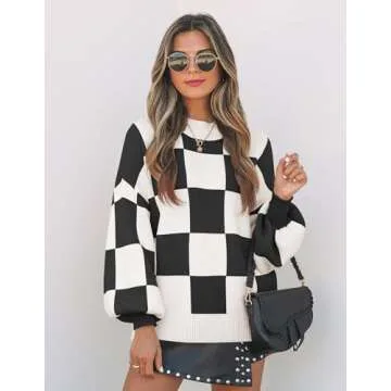 ZESICA Women's Fall Fashion Turtleneck Long Sleeve Striped Ribbed Knit Loose Pullover Sweater Tops