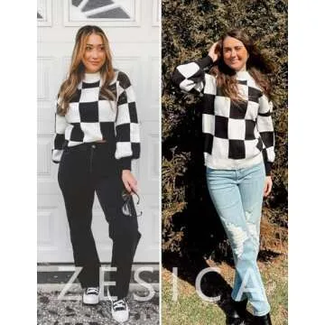 ZESICA Women's Fall Fashion Turtleneck Long Sleeve Striped Ribbed Knit Loose Pullover Sweater Tops