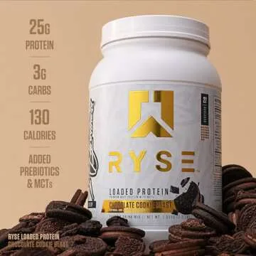Ryse Loaded Protein Powder | 25g Whey Protein Isolate & Concentrate | with Prebiotic Fiber & MCTs | Low Carbs & Low Sugar | 27 Servings (Chocolate Cookie Blast)