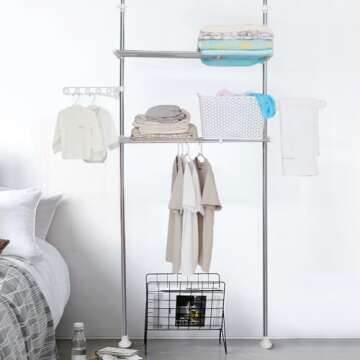 Hershii 2-Layer Laundry Shelf Over Washer and Dryer Clothes Drying Pole Organizer Floor to Ceiling A...