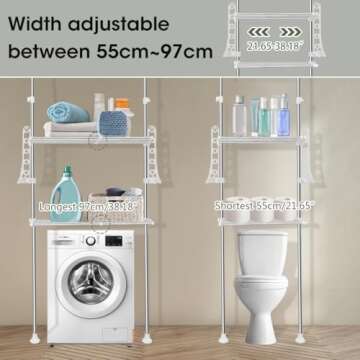 Hershii 2-Layer Laundry Shelf Over Washer and Dryer Clothes Drying Pole Organizer Floor to Ceiling Adjustable Storage Rack Bathroom Space Saver Behind Toilet Shelving Units Double Tension Rods