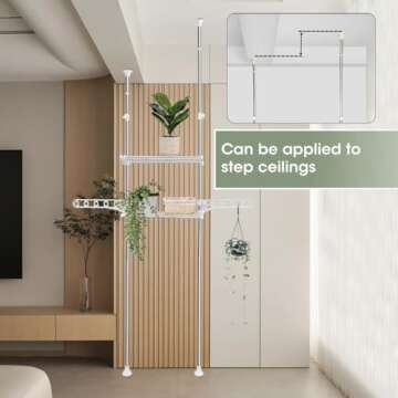 Hershii 2-Layer Laundry Shelf Over Washer and Dryer Clothes Drying Pole Organizer Floor to Ceiling Adjustable Storage Rack Bathroom Space Saver Behind Toilet Shelving Units Double Tension Rods