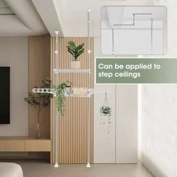 Hershii 2-Layer Laundry Shelf Over Washer and Dryer Clothes Drying Pole Organizer Floor to Ceiling Adjustable Storage Rack Bathroom Space Saver Behind Toilet Shelving Units Double Tension Rods