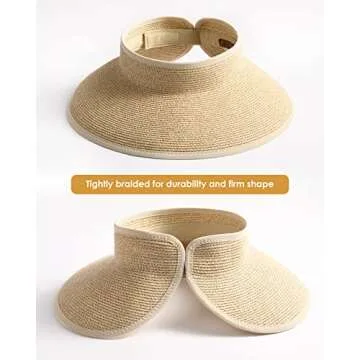 FURTALK Sun Visor Hats for Women Wide Brim Straw Ponytail Summer Beach Hat UV UPF Packable Foldable ...