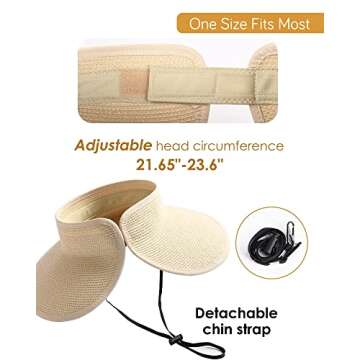 FURTALK Sun Visor Hats for Women Wide Brim Straw Ponytail Summer Beach Hat UV UPF Packable Foldable Travel