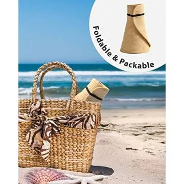 FURTALK Sun Visor Hats for Women Wide Brim Straw Ponytail Summer Beach Hat UV UPF Packable Foldable Travel