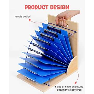 Gamenote Clipboard Holder - Wood and Metal Clipboards with Storage Rack Small White Board Organizer for Classroom Office (Assembly Required) (1)