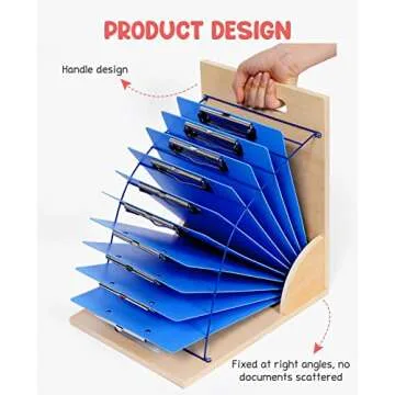 Gamenote Clipboard Holder - Wood and Metal Clipboards with Storage Rack Small White Board Organizer for Classroom Office (Assembly Required) (1)