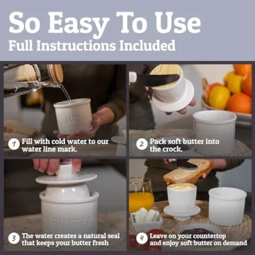 PriorityChef French Butter Crock with Lid, Get on Demand Spreadable Butter, Ceramic Butter Keeper to Leave on Counter with Water Line, White