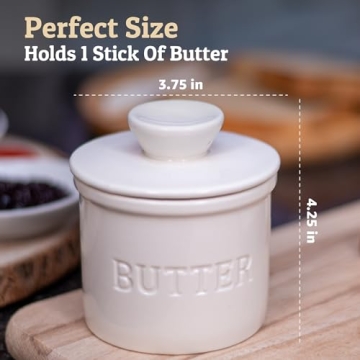 PriorityChef French Butter Crock with Lid, Get on Demand Spreadable Butter, Ceramic Butter Keeper to Leave on Counter with Water Line, White