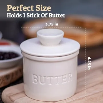 PriorityChef French Butter Crock with Lid, Get on Demand Spreadable Butter, Ceramic Butter Keeper to Leave on Counter with Water Line, White