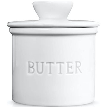 PriorityChef French Butter Crock with Lid, Get on Demand Spreadable Butter, Ceramic Butter Keeper to Leave on Counter with Water Line, White
