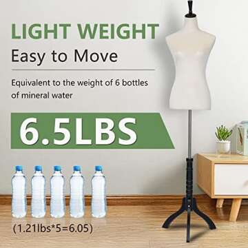 Mannequin Dress Form Female Sewing Mannequin Torso with Stand Adjustable 59-67 Inch Adjustable Mannequin Body for Sewing Counter Window Display (Beige, 59-67Inches)
