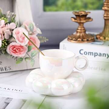 Christmas Ceramic Coffee Mug with Sunflower Coaster Coffee Spoons 7 oz Cute Mugs Creative Coffee Mil...