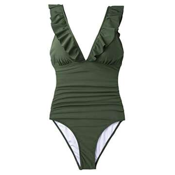 CUPSHE Women's Ruffled One Piece Swimsuit V Neck Lace Up Green