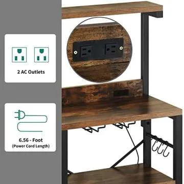 YITAHOME Kitchen Microwave Stand & Wine Rack with Power Outlet