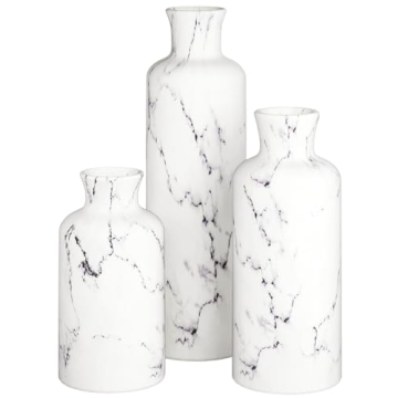Elegant White Vase Set for Home Decor - Marble Look