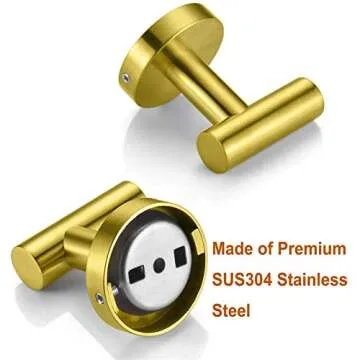 Nolimas Bathroom Towel Hooks SUS 304 Stainless Steel Coat Hook Round Clothes Towel Coat Robe Hook Cabinet Closet Door Sponges Holder for Bath Kitchen Garage Hotel,Wall Mounted,Brushed Gold,2Pack