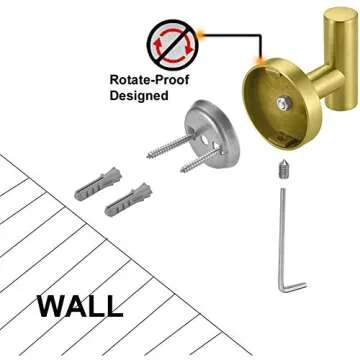 Nolimas Bathroom Towel Hooks SUS 304 Stainless Steel Coat Hook Round Clothes Towel Coat Robe Hook Cabinet Closet Door Sponges Holder for Bath Kitchen Garage Hotel,Wall Mounted,Brushed Gold,2Pack