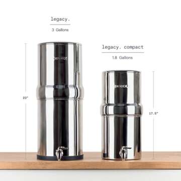 Compact. Boroux Gravity-Fed Countertop Stainless Steel Water Filter System | 1.8 Gallons with 2 Auth...