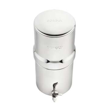 Compact. Boroux Gravity-Fed Countertop Stainless Steel Water Filter System | 1.8 Gallons with 2 Authentic Black Foundation. Filters