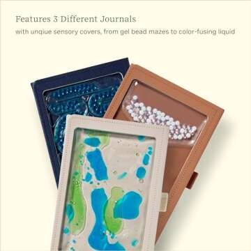 Lifelines Sensory Journal, Assorted 3-Pack Bundle - Fidget Ruled Notebook Journal with Interactive Tactile Cover & Embossed Patterns - 160 Page, Soft Cover Book Writing Journal