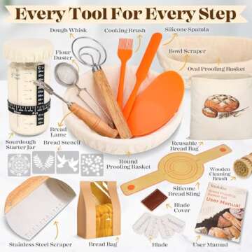 Sourdough Bread Baking Supplies, Sourdough Starter Kit, Bread Proofing Basket, Bread Making Tools, B...