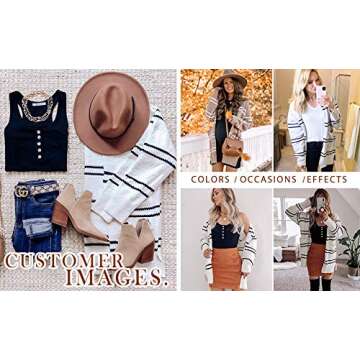 FERBIA Women Fleece Cardigan Striped Boyfriend Sweaters Long Sleeve Open Front Loose Knit with Pockets Khaki