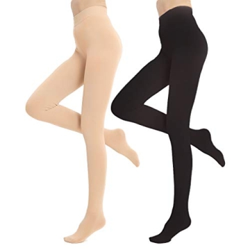 Blostirno Women's Fleece Lined Tights Thermal Pantyhose Leggings (Skin&Black Footed 2-Pack M/L)