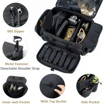 VIGEGARI Large Pistol Range Bag Shooting - Tactical Gun Range Bag with Pistol Cases, Gun Bags for Handguns, Gun Bag for Men, Ammo Bag, Gun Carrying Duffle Bag for Gun Accessories