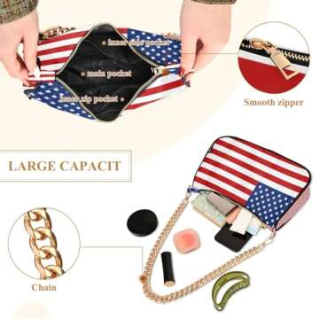 Shoulder Bags for Women Usa American Flag Hobo Tote Handbag Small Clutch Purse with Zipper Closure