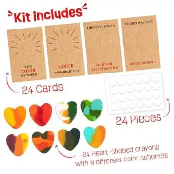 Thigreact Valentines Day Gifts for Kids - 24 Pack Valentines Cards with Heart Shaped Crayons - Valen...