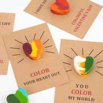 Thigreact Valentines Day Gifts for Kids - 24 Pack Valentines Cards with Heart Shaped Crayons - Valentine Gift Exchange for Boys Girls Toddlers Class Classroom School Party Favors