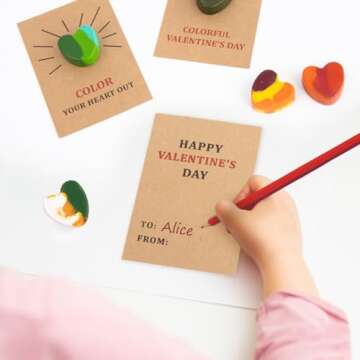 Thigreact Valentines Day Gifts for Kids - 24 Pack Valentines Cards with Heart Shaped Crayons - Valentine Gift Exchange for Boys Girls Toddlers Class Classroom School Party Favors