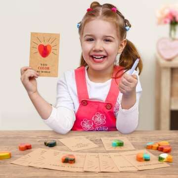Thigreact Valentines Day Gifts for Kids - 24 Pack Valentines Cards with Heart Shaped Crayons - Valentine Gift Exchange for Boys Girls Toddlers Class Classroom School Party Favors