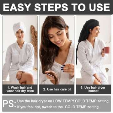 Hair Dryer Bonnet, Large Bonnet Hooded Hair Dryer Attachment for Speeds Up Drying Time & Deep Conditioning, Fits All Head Sizes & All Hair Styling, for Women Long Curly Braid Hair (Black, Large)