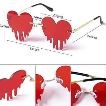 2 Pairs Drippy Heart Shaped Sunglasses Rave Festival Glasses Melting Heart Drip Sunglasses for Women...