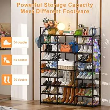 Kottwca 9-Tier Metal Shoe Rack Organizer for 50-55 Pairs - Space Saving Shoe Storage Shelf for Entryway, Closet, Bedroom, Hallway