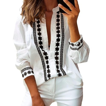 Theenkoln Women's Work Button Blouses: Long Sleeve Lace Casual Trends