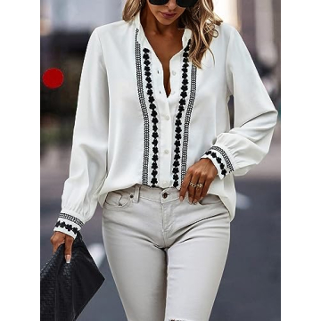 Theenkoln Lace Button Blouse for Women - Stylish Office Wear