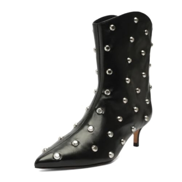 XYD Women Kitten Heel Cowboy Cowgirl Short Boots Pull On Rivets Studded Classic Stylish Pointed Toe ...