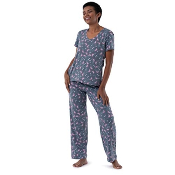 Fruit of the Loom Women's Floral Short Sleeve Tee & Pant Pajama Set - Medium