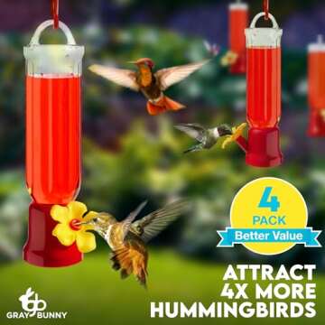 Gray Bunny Hummingbird Feeders for Outdoors Hanging (4 Pack) - Small Plastic Hummingbird Feeder with...