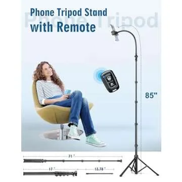 85" Phone Tripod for iPhones Androids with Remote